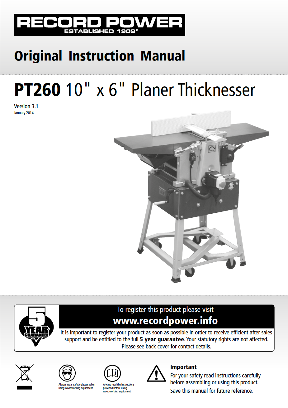 PT260 10" x 6" Planer Thicknesser