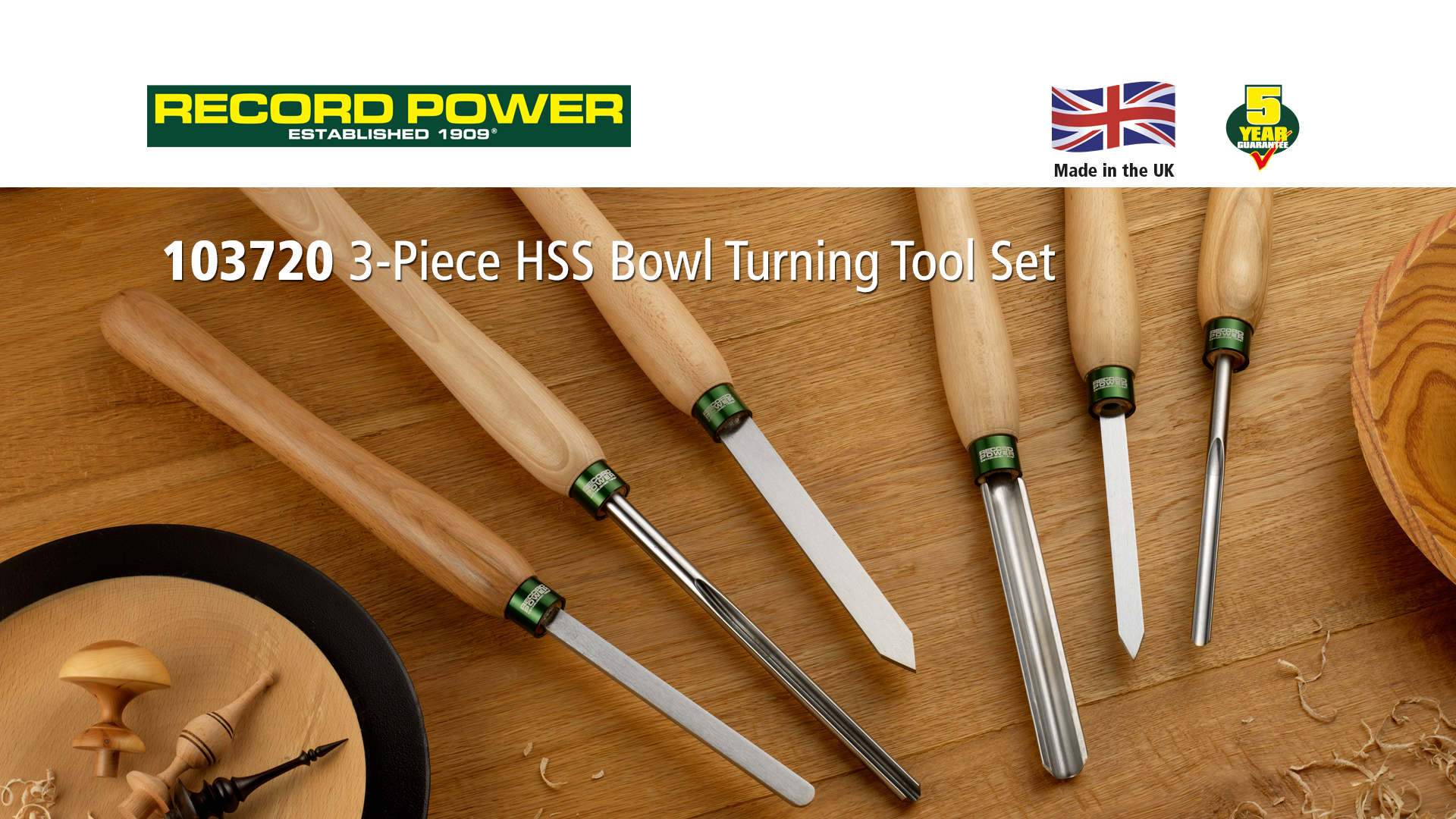 Record Power 103720 3-Piece HSS Bowl Turning Tool Set
