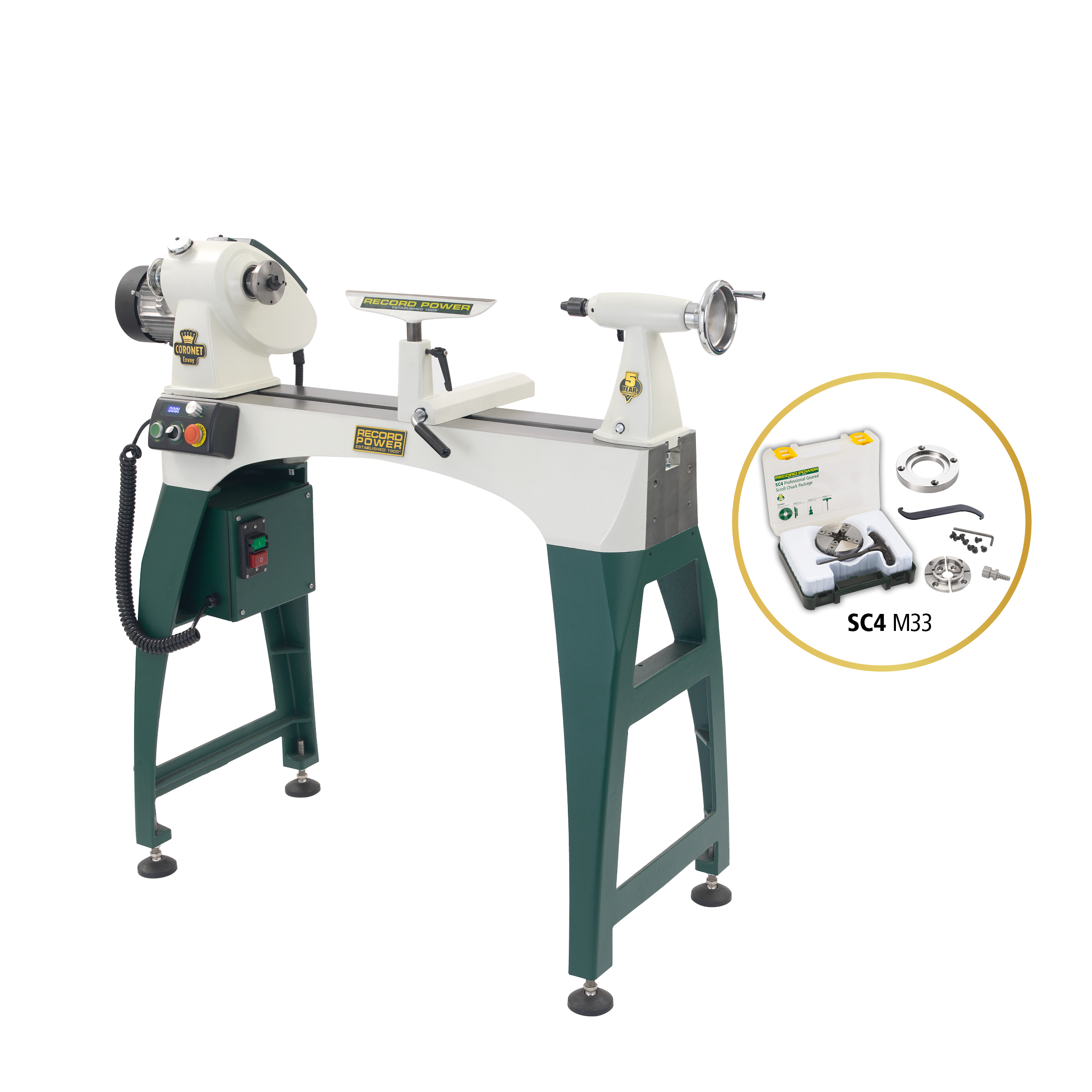 Coronet Envoy Lathe and SC4 Professional Geared Scroll Chuck Package